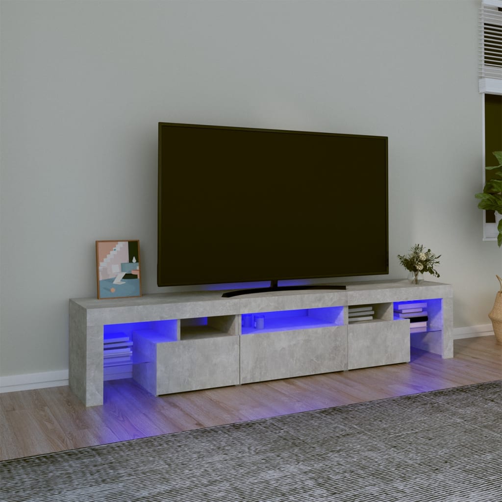 vidaXL TV skrinka s LED svetlami betónová sivá 200 x 36,5 x 40 cm