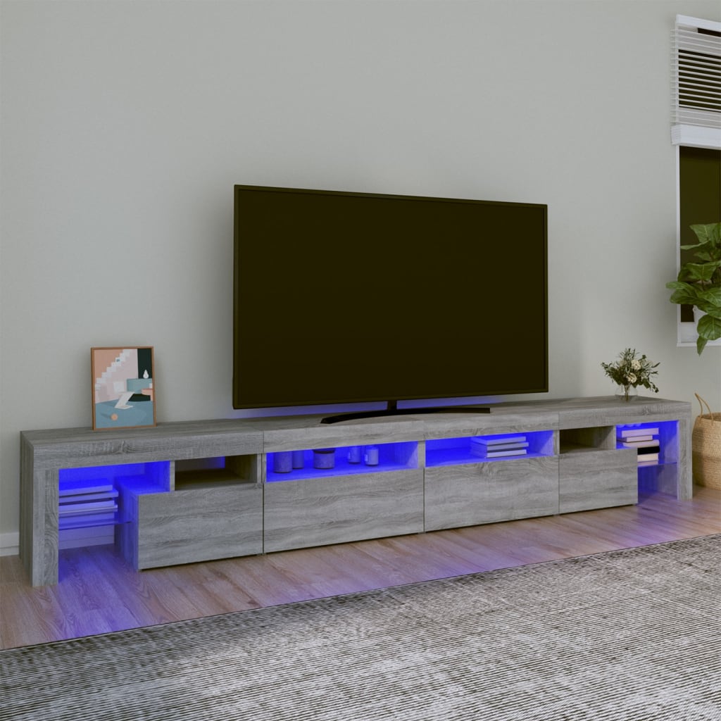 vidaXL TV skrinka s LED svetlami sivá sonoma 260x35x40 cm
