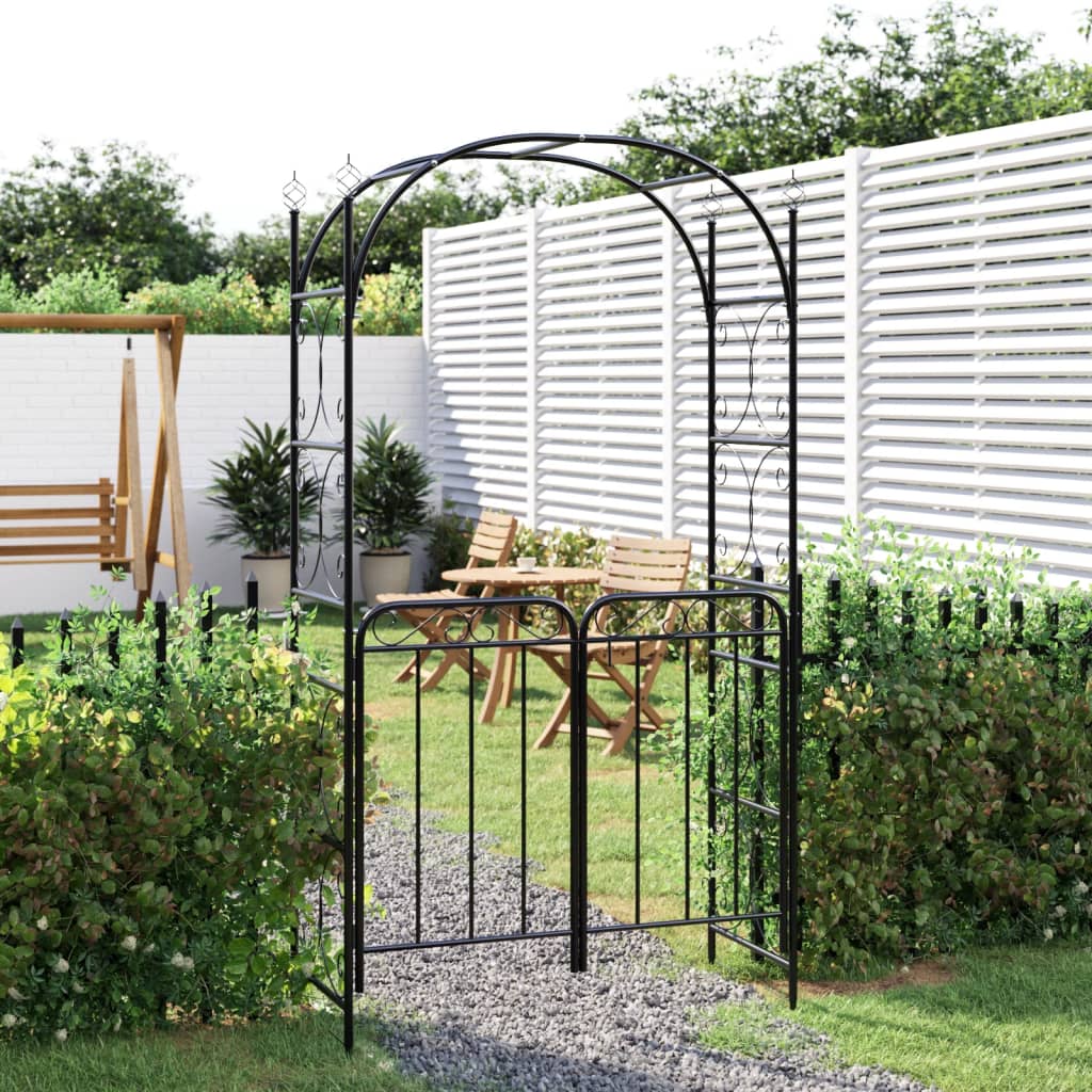 vidaXL Záhradný oblúk s bránou čierny 108x45x235 cm oceľ