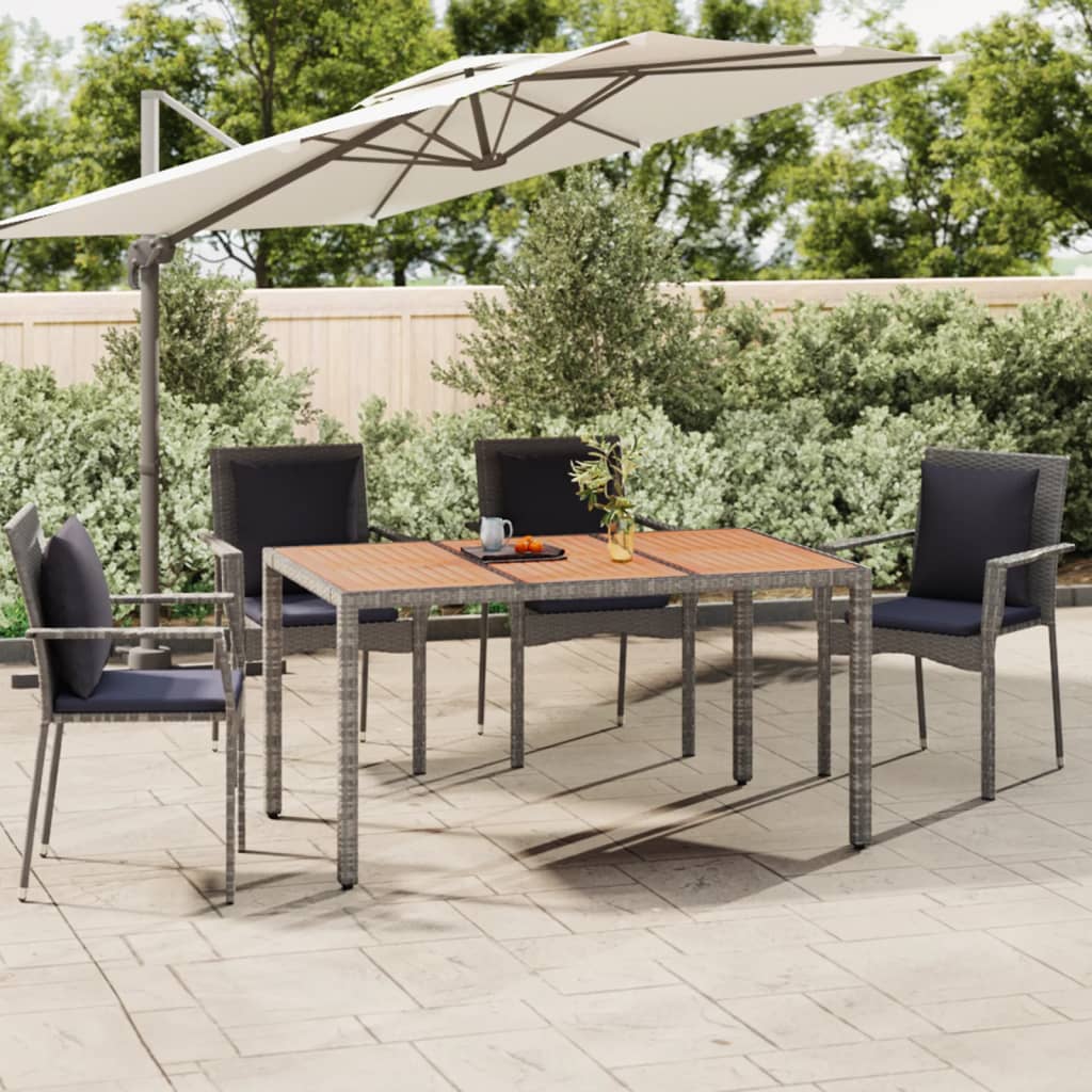 vidaXL Záhradný stôl drevená doska sivý polyratan a masívna akácia