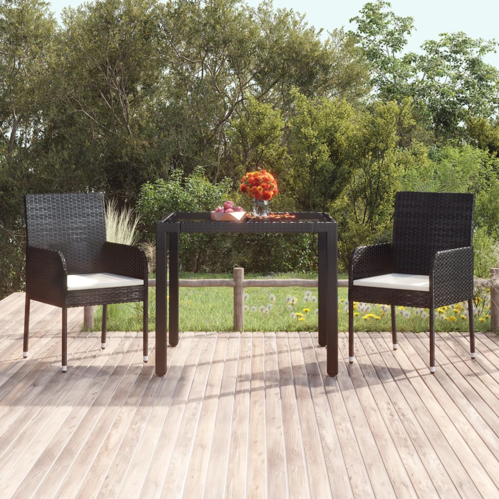 vidaXL Záhradný stôl so sklenenou doskou čierny 90x90x75 cm polyratan