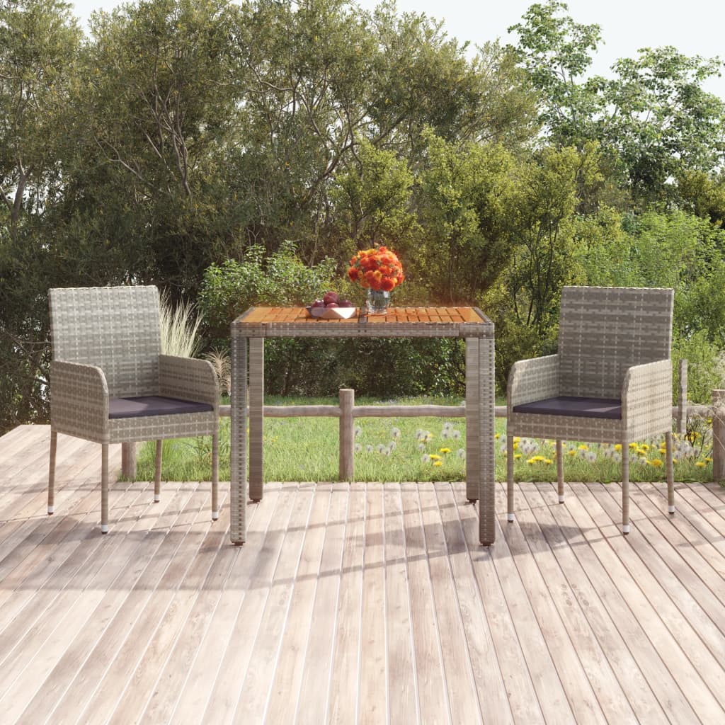 vidaXL Záhradný stôl s drevenou doskou sivý 90x90x75 cm polyratan