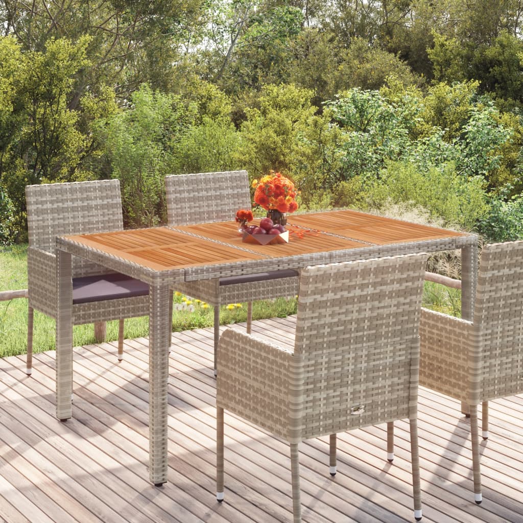 vidaXL Záhradný stôl s drevenou doskou sivý 150x90x75 cm polyratan