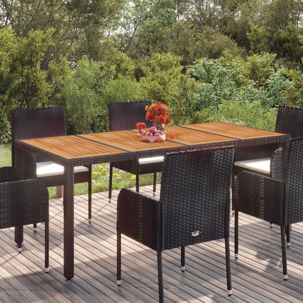 vidaXL záhradný stôl s drevenou doskou čierny 190x90x75 cm polyratan