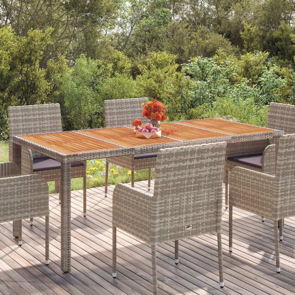 vidaXL Záhradný stôl s drevenou doskou sivý 190x90x75 cm polyratan