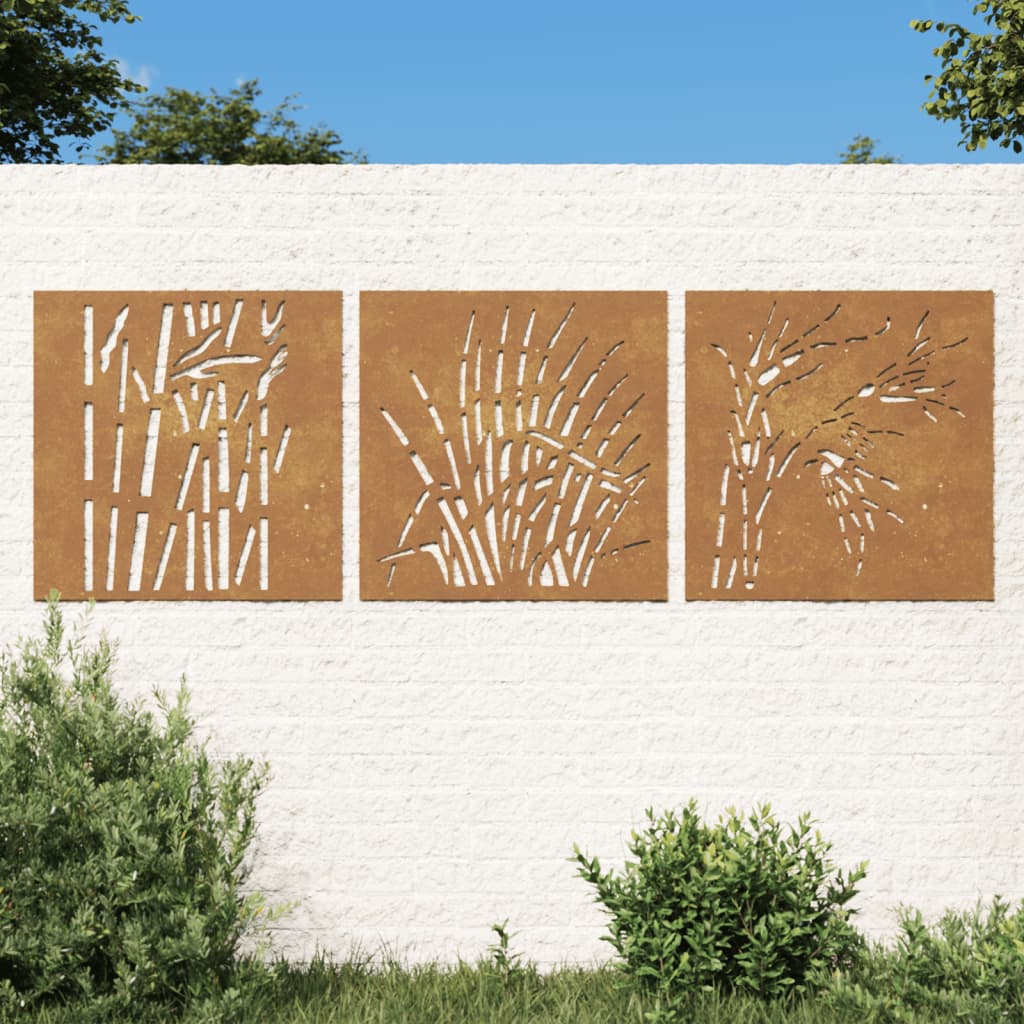 vidaXL Záhradné dekorácie 3 ks 55x55 cm, cortenová oceľ, tráva