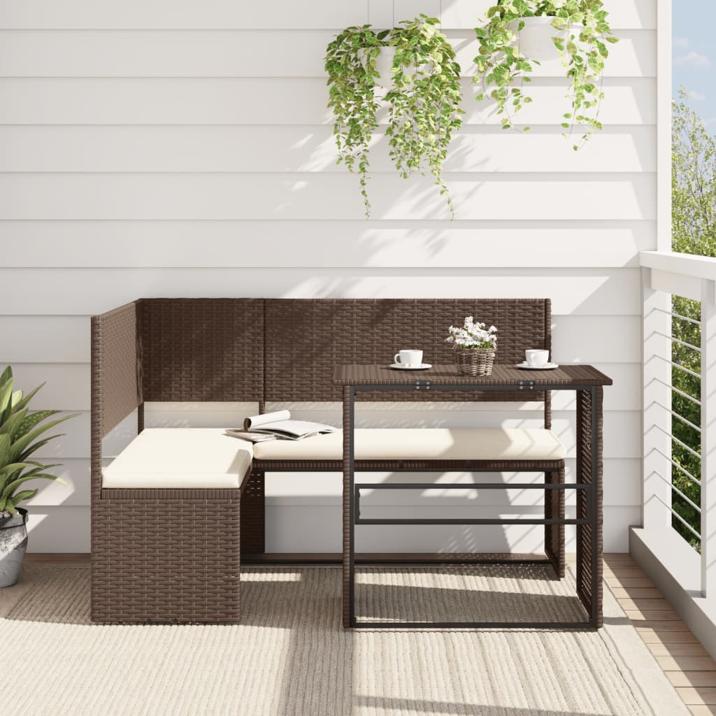 vidaXL Záhradná pohovka so stolíkom a vankúšmi tvar L hnedá polyratan
