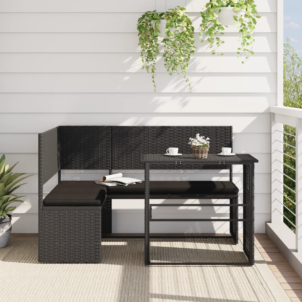 vidaXL Záhradná pohovka so stolíkom a vankúšmi tvar L čierna polyratan