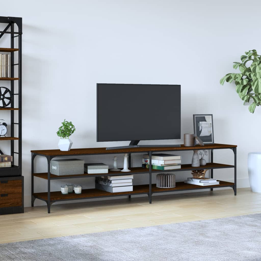 vidaXL TV skrinka hnedý dub 200x30x50 cm kompozitné drevo a kov
