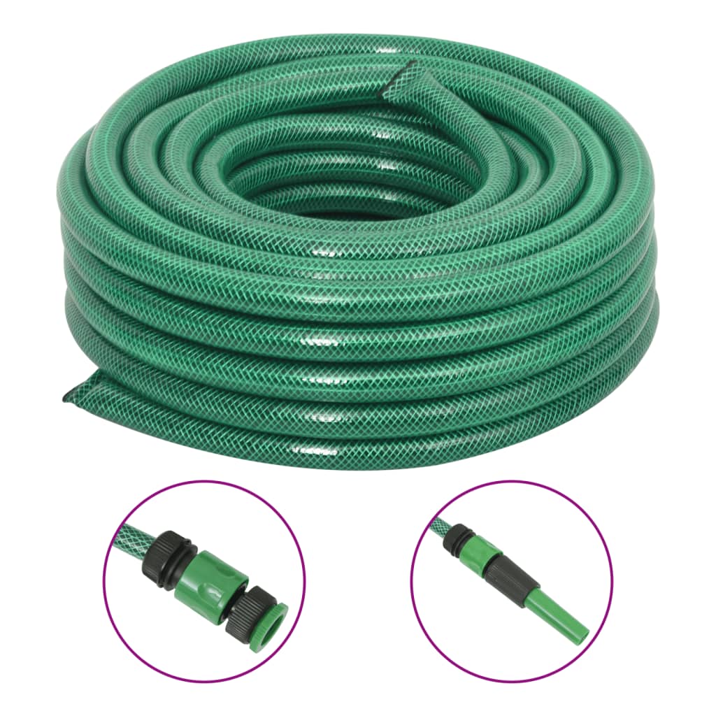 vidaXL Záhradná hadica so sadou armatúr zelená 0,9" 10 m PVC