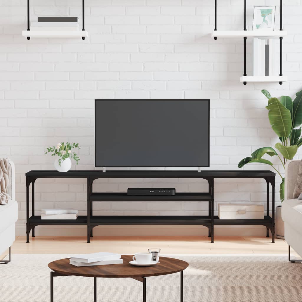 vidaXL TV skrinka čierna 161x35x45 cm kompozitné drevo a železo