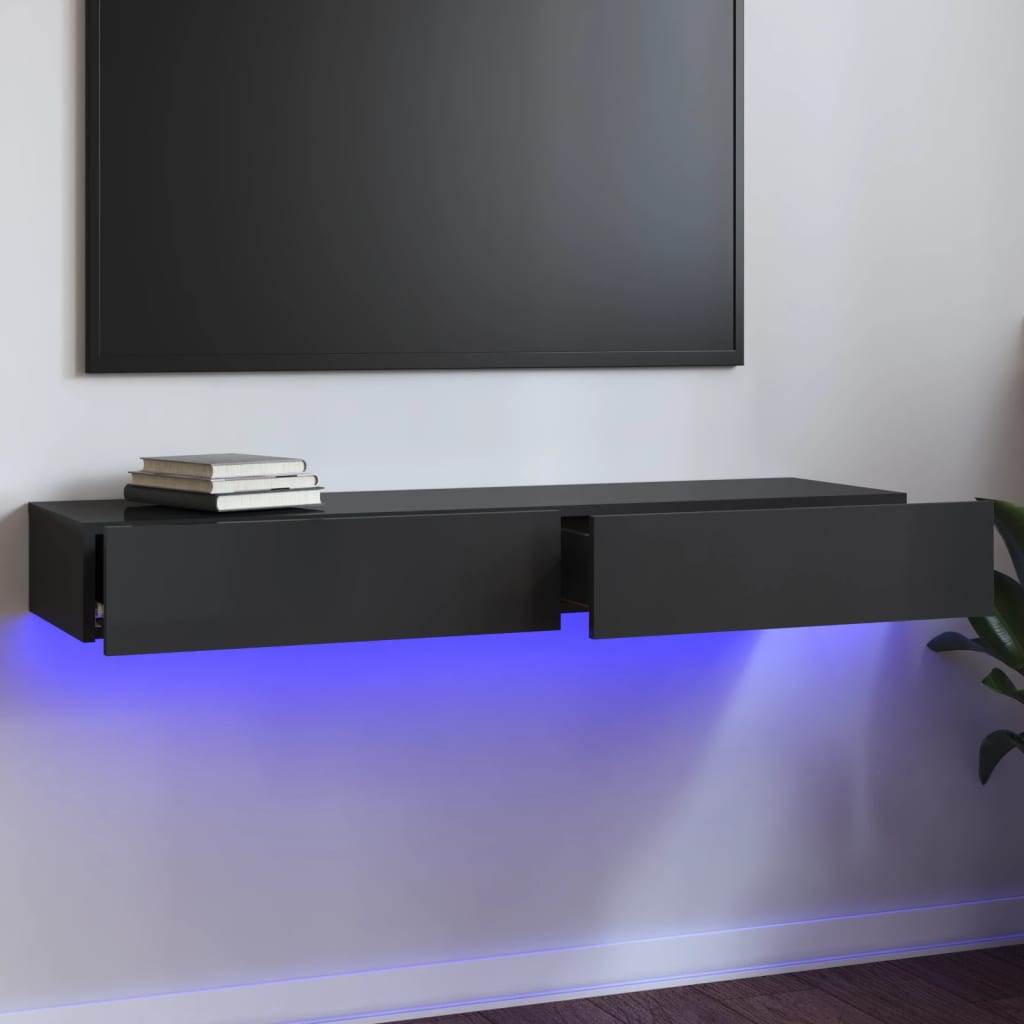 vidaXL TV skrinka s LED svetlami lesklá sivá 120x35x15,5 cm