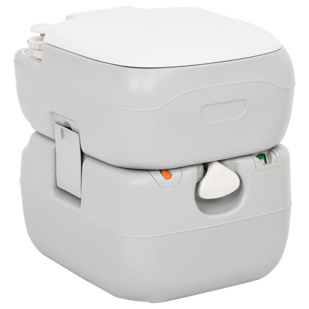 vidaXL Prenosné kempingové WC šedo-biele 22+12 l HDPE
