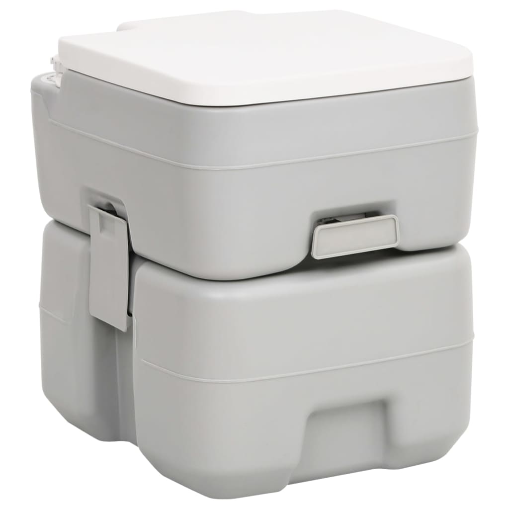 vidaXL Prenosné kempingové WC šedo-biele 20+10 l HDPE