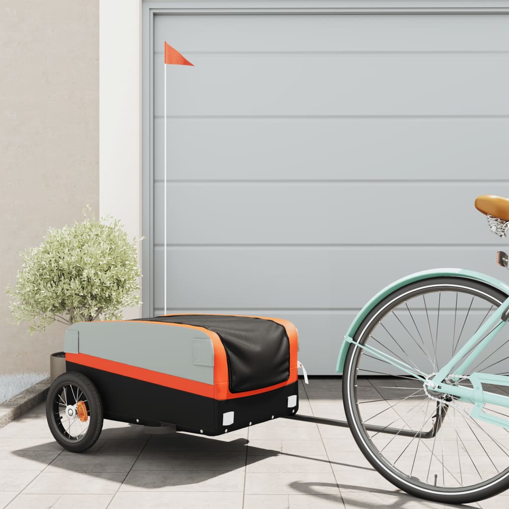 vidaXL Vozík za bicykel, čierno oranžový 30 kg, železo