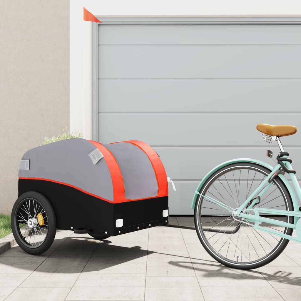 vidaXL Vozík za bicykel, čierno oranžový 45 kg, železo