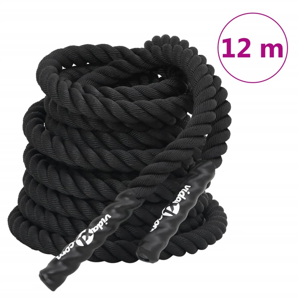 vidaXL Bojové lano čierne 12 m 9 kg polyester