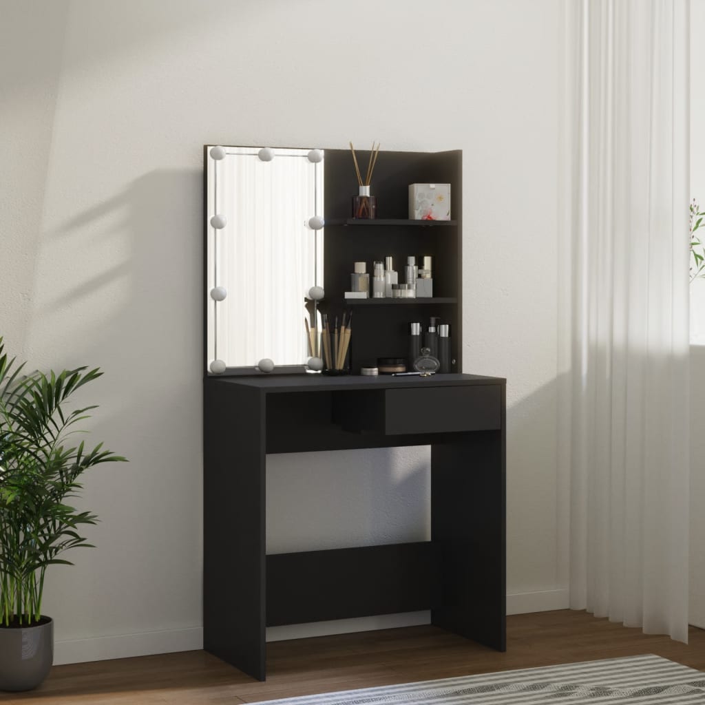 vidaXL Toaletný stolík s LED čierny 74,5x40x141 cm 