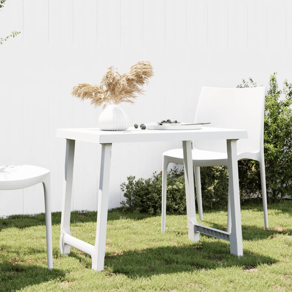 vidaXL Kempingový stôl biely 79x56x64 cm PP drevený vzhľad