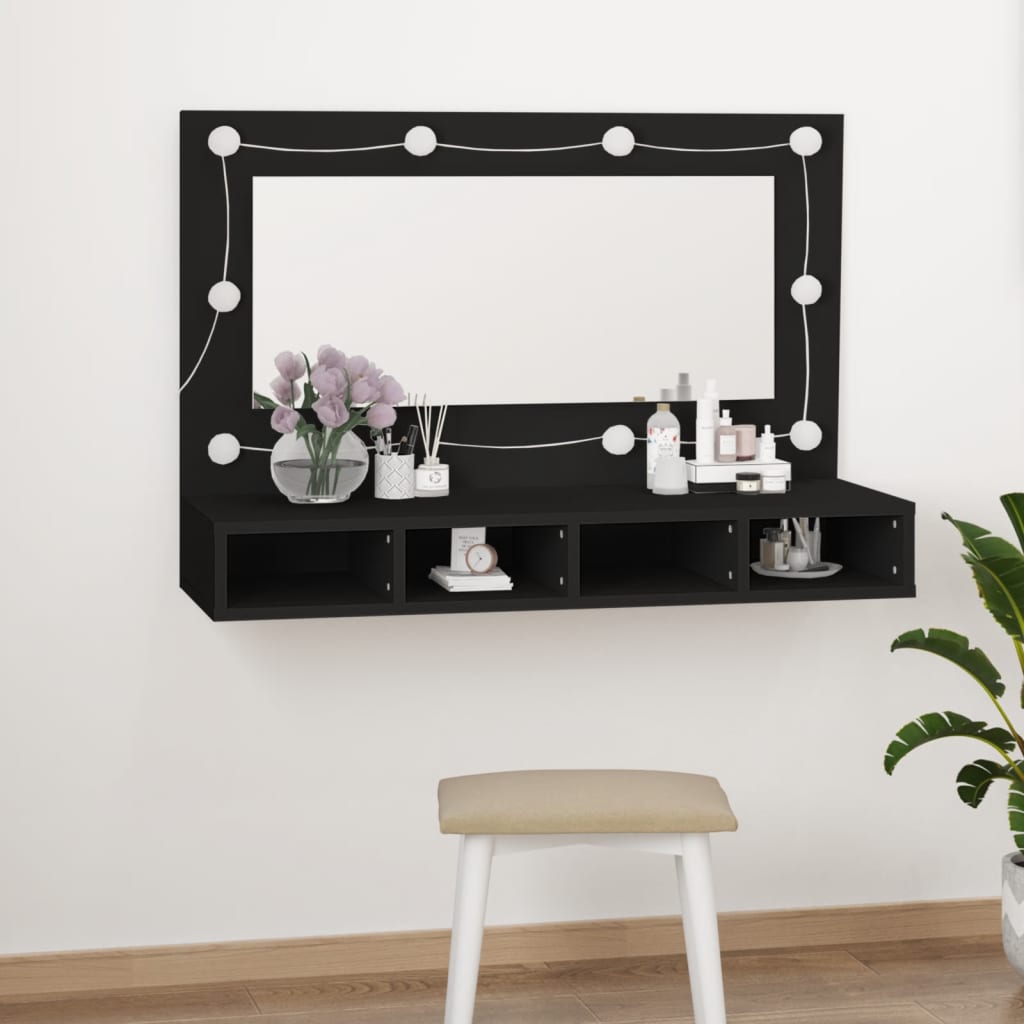 vidaXL Zrkadlová skrinka s LED čierna 90x31,5x62 cm