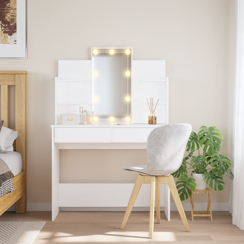 vidaXL Toaletný stolík s LED svetlami biely 96x40x142 cm