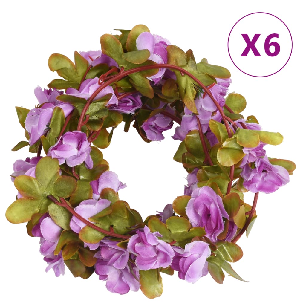 vidaXL Umelé kvetinové girlandy 6 ks svetlofialové 250 cm