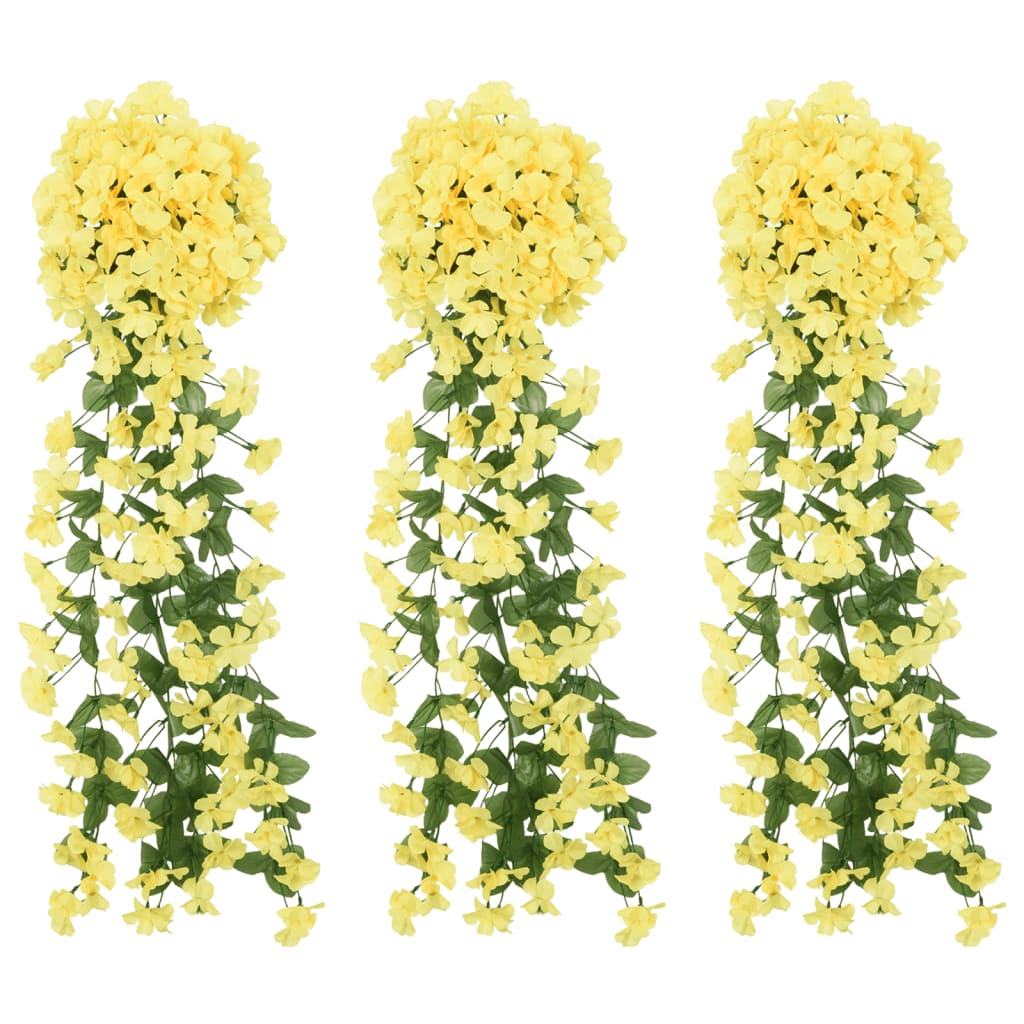 vidaXL Umelé kvetinové girlandy 3 ks žlté 85 cm