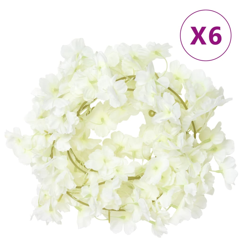 vidaXL Umelé kvetinové girlandy 6 ks biele 180 cm