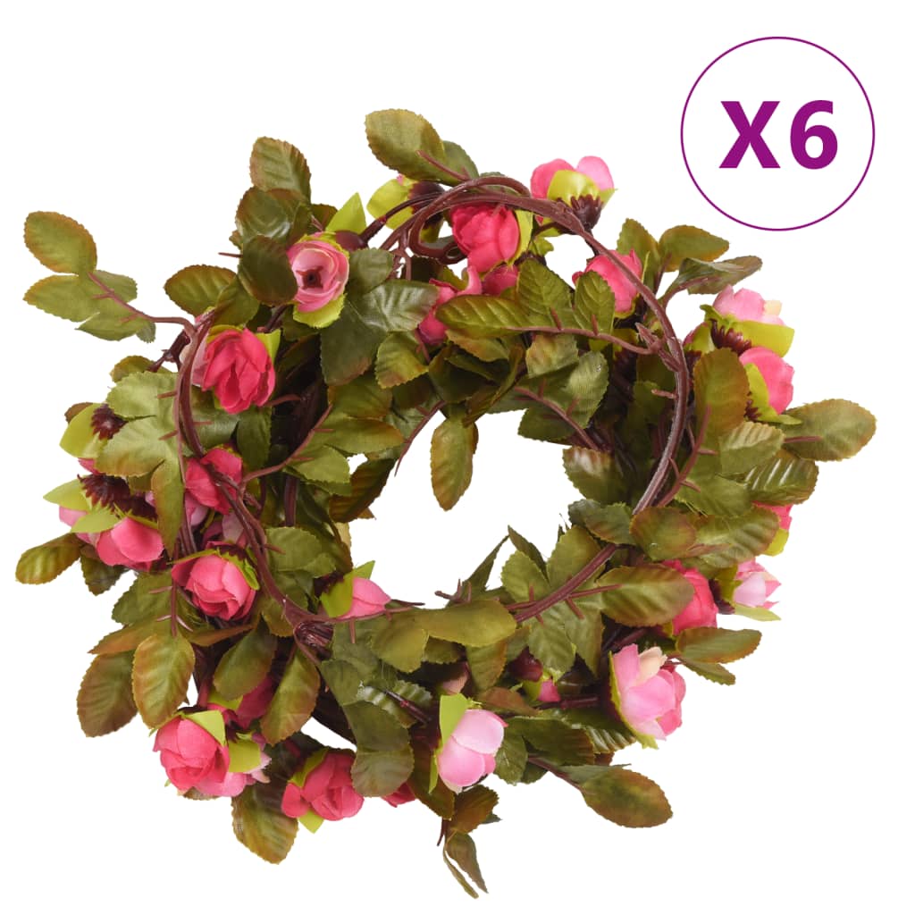 vidaXL Umelé kvetinové girlandy 6 ks ružovočervené 215 cm