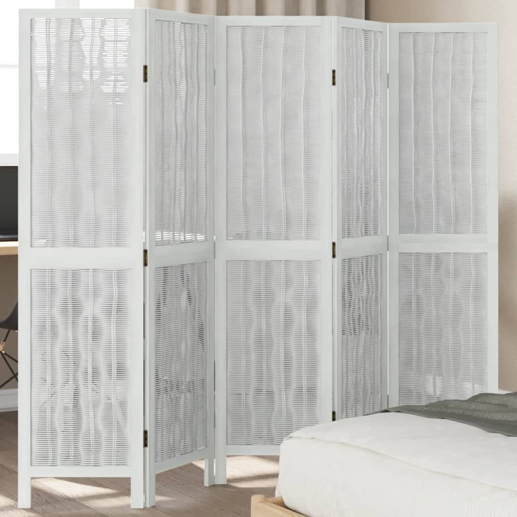 vidaXL Paraván 5 panelov biely masívne drevo paulovnie