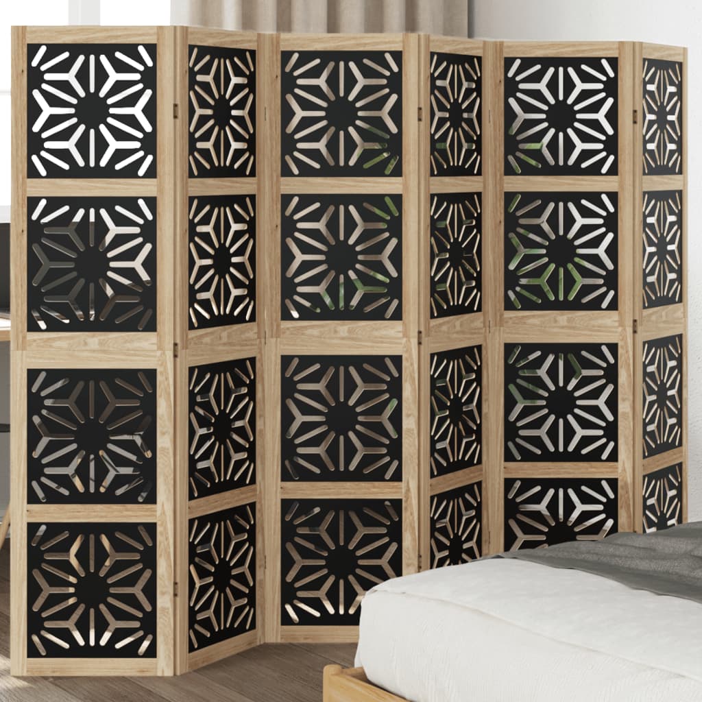 vidaXL Paraván, 6 panelov, hnedo čierny, masívne drevo paulovnie