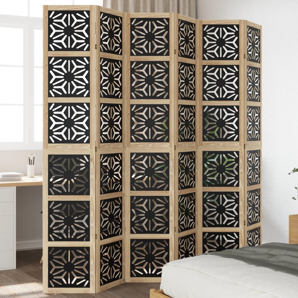 vidaXL Paraván, 6 panelov, hnedo čierny, masívne drevo paulovnie