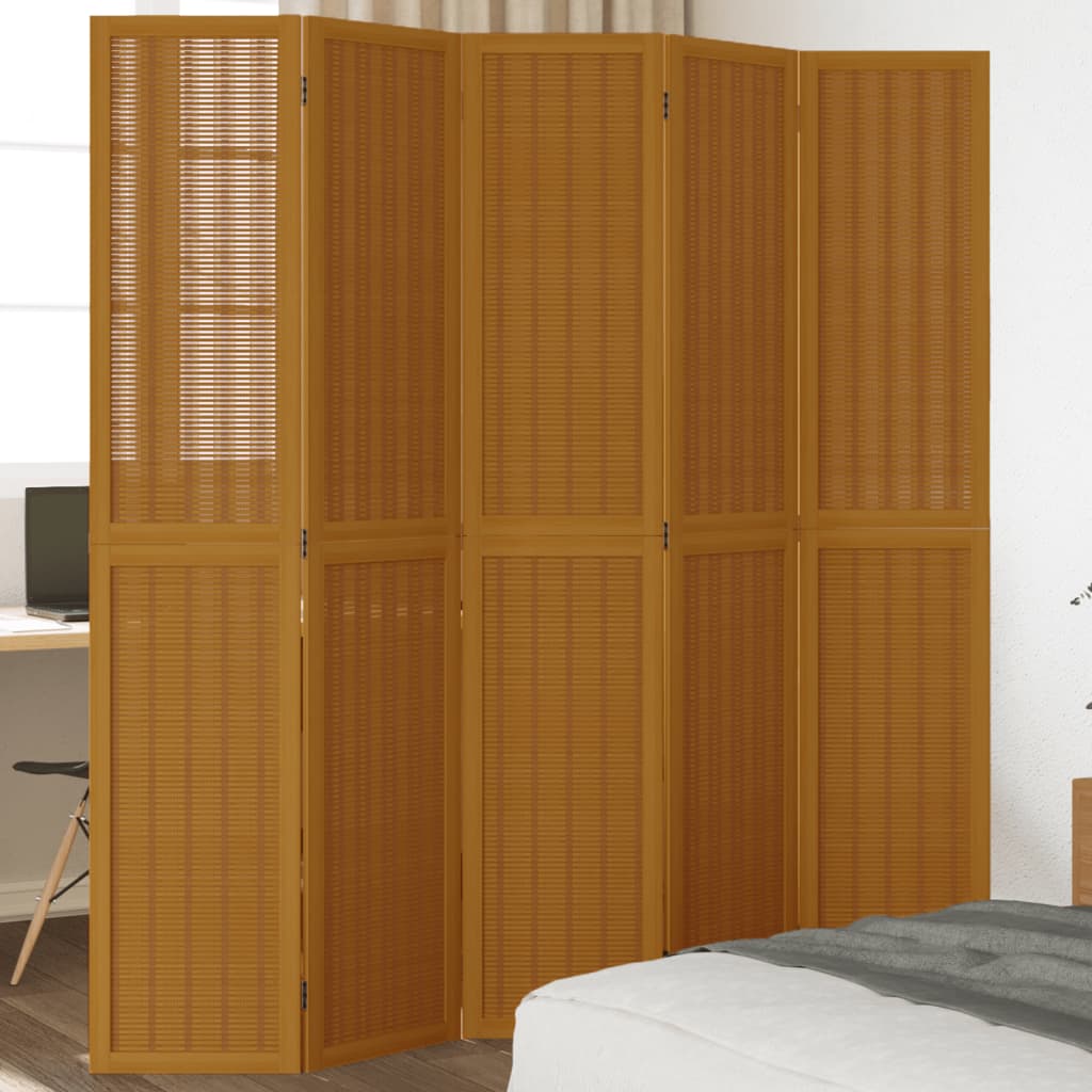 vidaXL Paraván, 5 panelov, hnedý, masívne drevo paulovnie