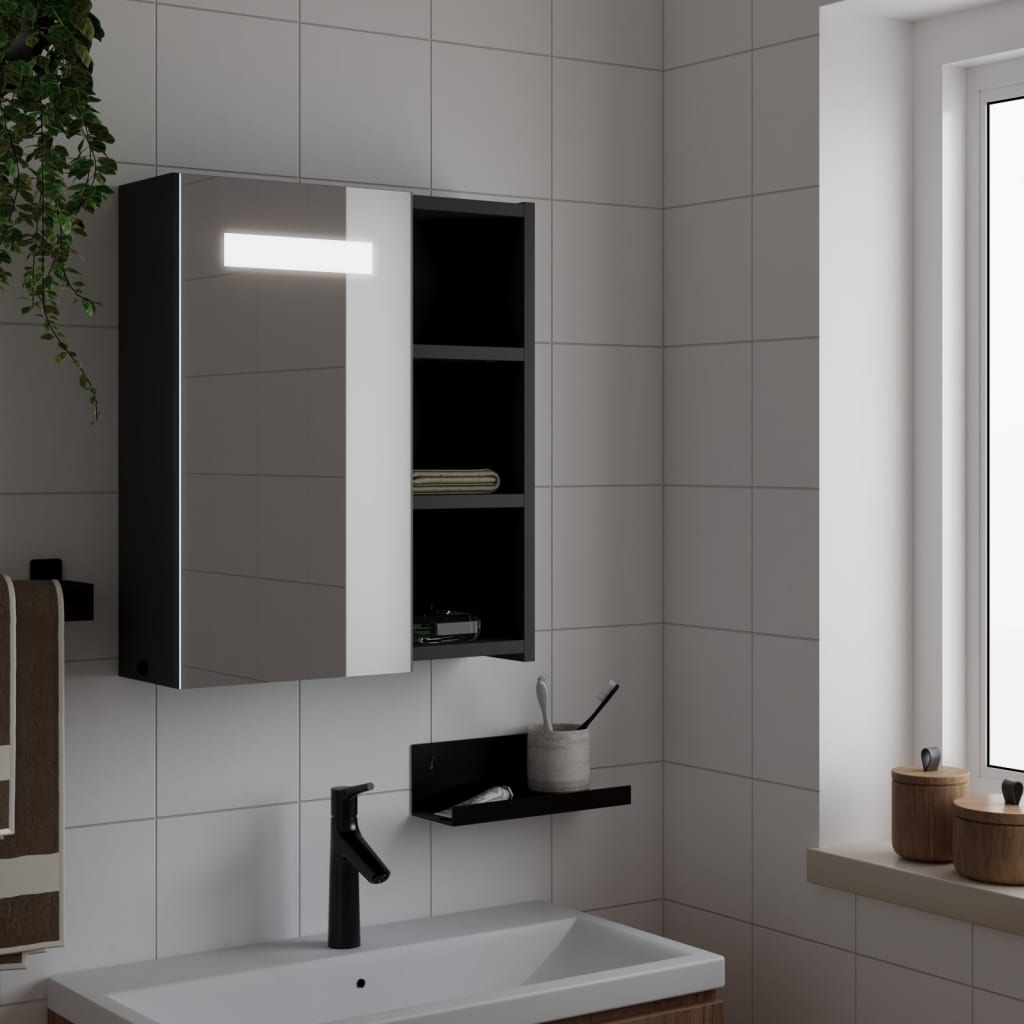 vidaXL Kúpeľňová zrkadlová skrinka s LED svetlom čierna 45x13x52 cm
