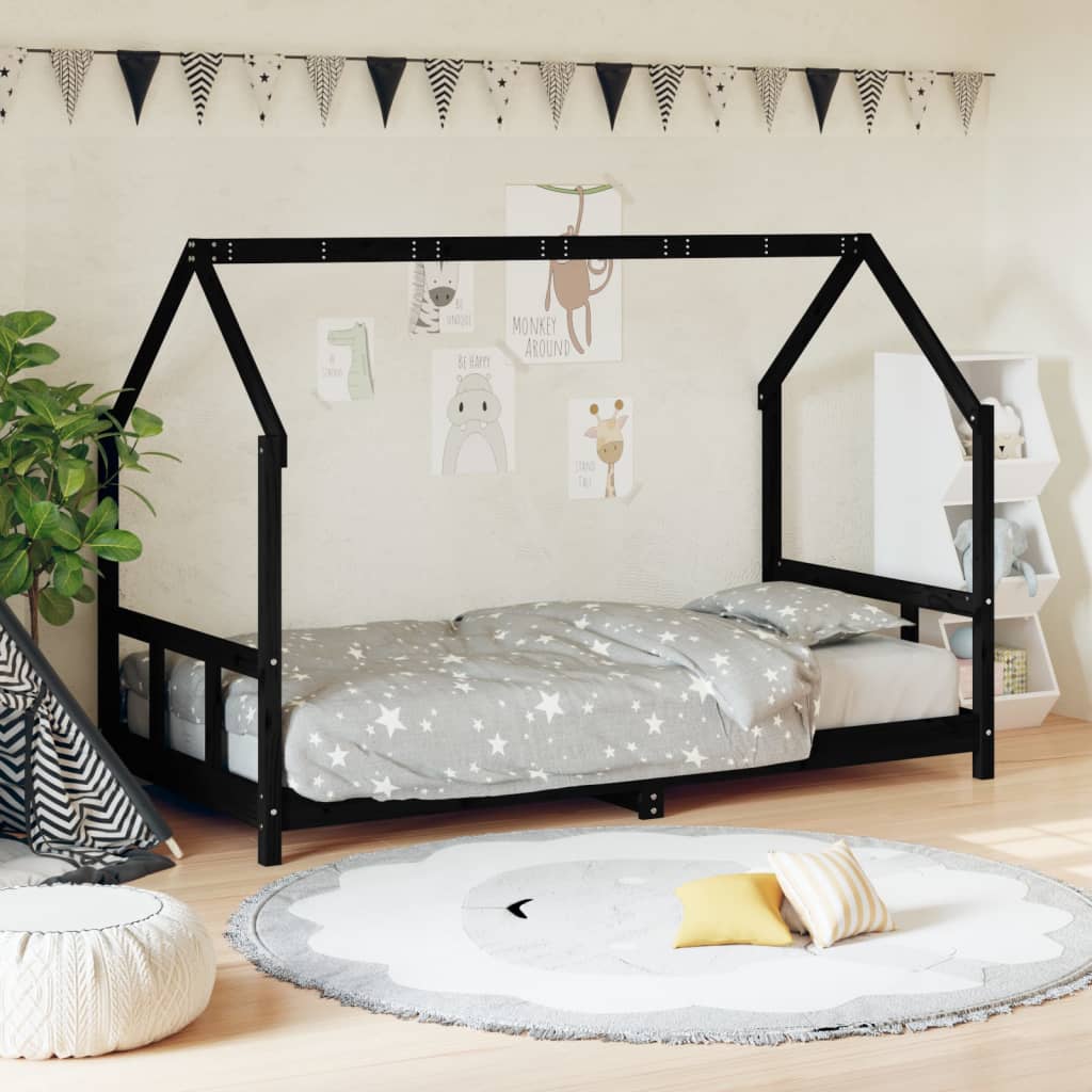 vidaXL Rám detskej postele čierny 90x190 cm masívna borovica