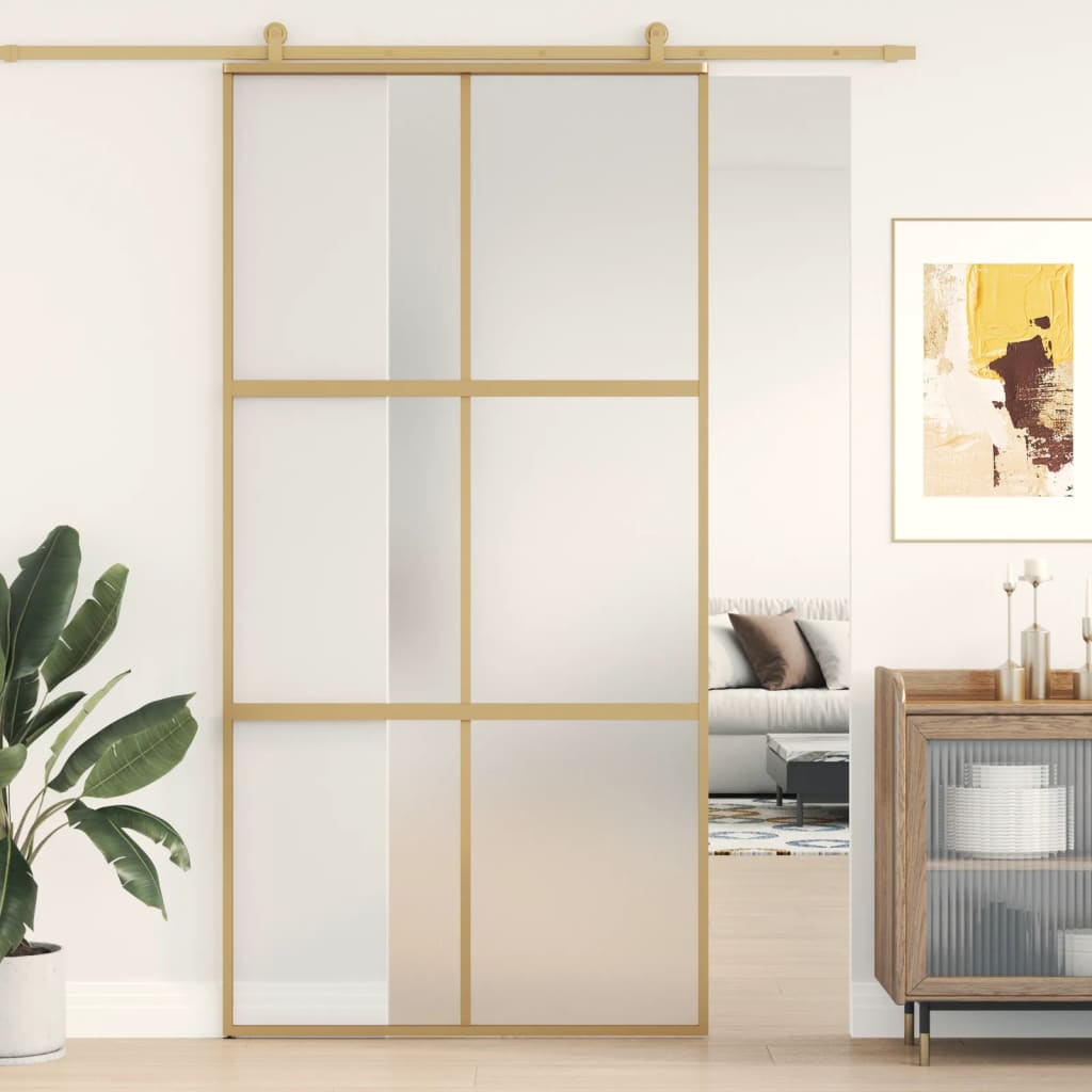 vidaXL Posuvné dvere zlaté 102,5x205 cm matné ESG sklo a hliník