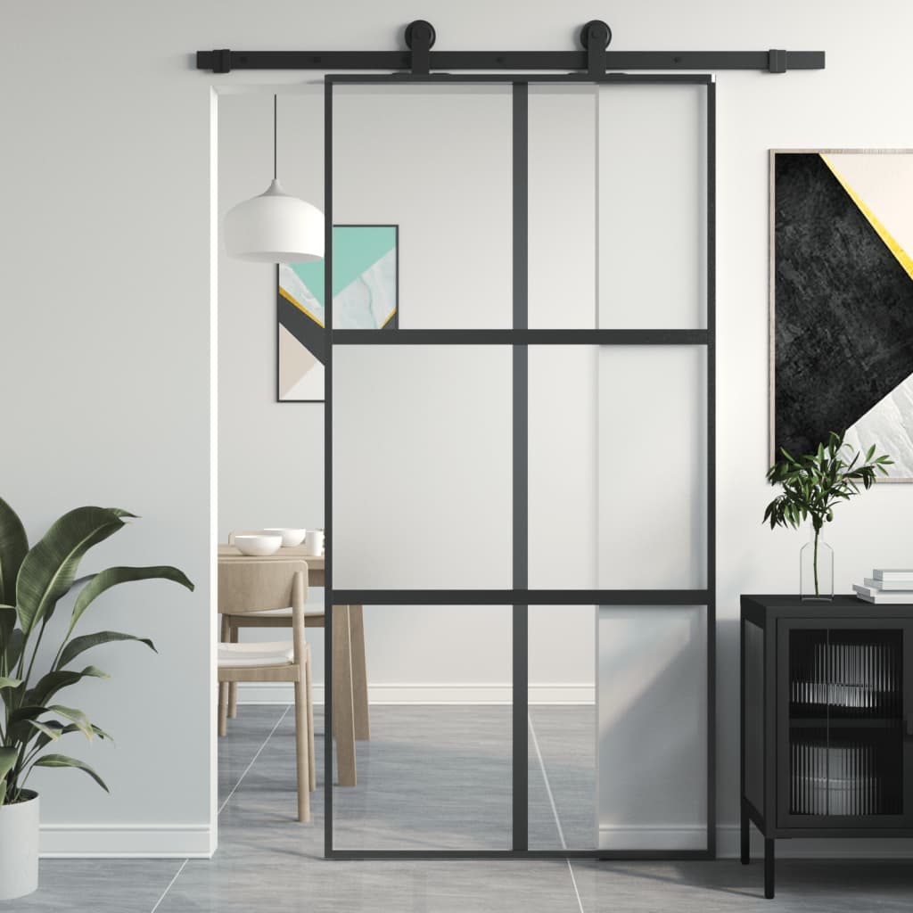 vidaXL Posuvné dvere čierne 102,5x205 cm tvrdené sklo a hliník