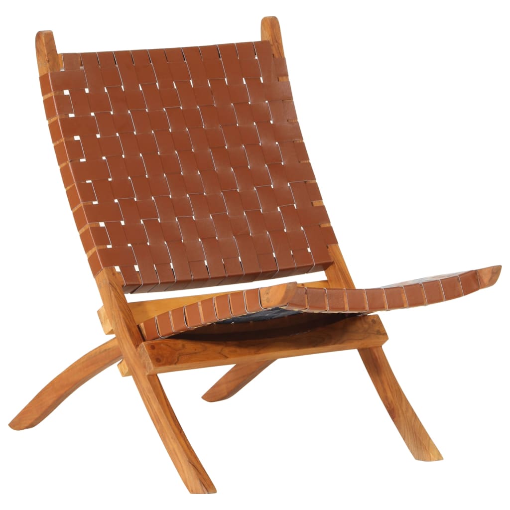 vidaXL Skladacia relaxačná stolička hnedá pravá koža