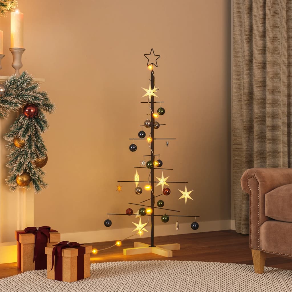vidaXL Kovový vianočný stromček s drevenou základňou čierny 120 cm