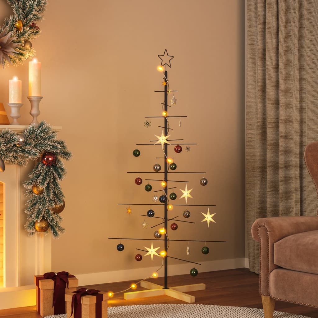 vidaXL Kovový vianočný stromček s drevenou základňou čierny 150 cm