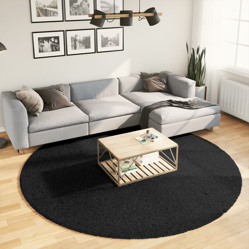 vidaXL Chlpatý koberec vysoký vlas moderný čierny Ø 240 cm