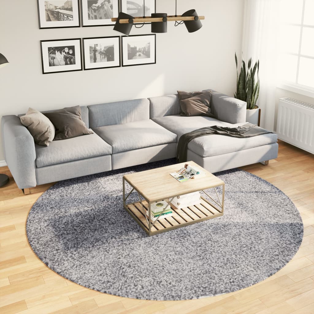 vidaXL Chlpatý koberec vysoký vlas moderný modrý Ø 240 cm
