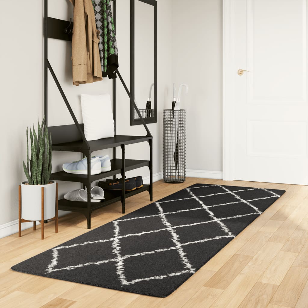 vidaXL Chlpatý koberec vysoký vlas moderný čierno-krémový 80x250 cm