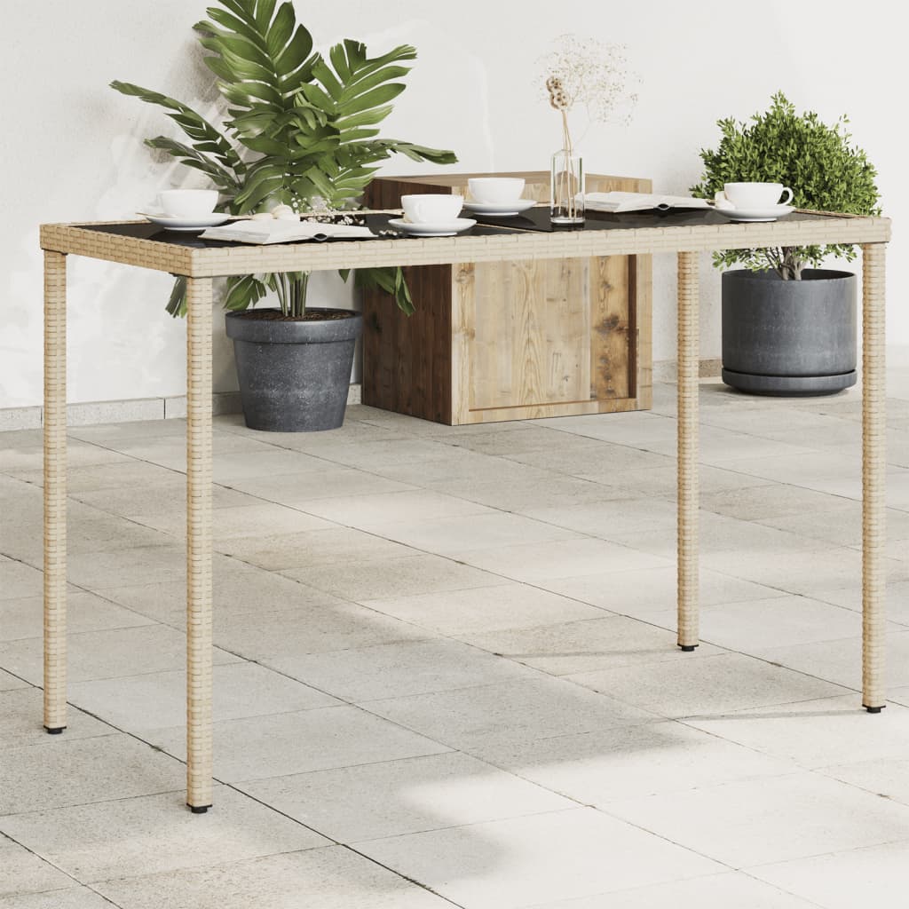 vidaXL Záhradný stôl so sklenenou doskou béžový 115x54x74 cm polyratan