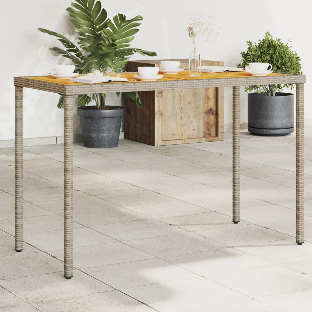 vidaXL Záhradný stôl s akáciovou doskou sivý 115x54x74 cm polyratan