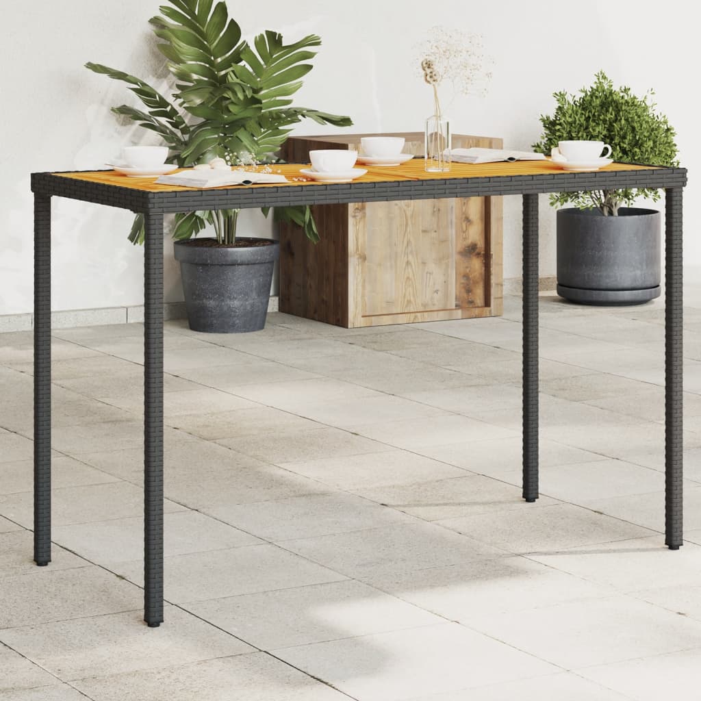vidaXL Záhradný stôl s akáciovou doskou čierny 115x54x74 cm polyratan
