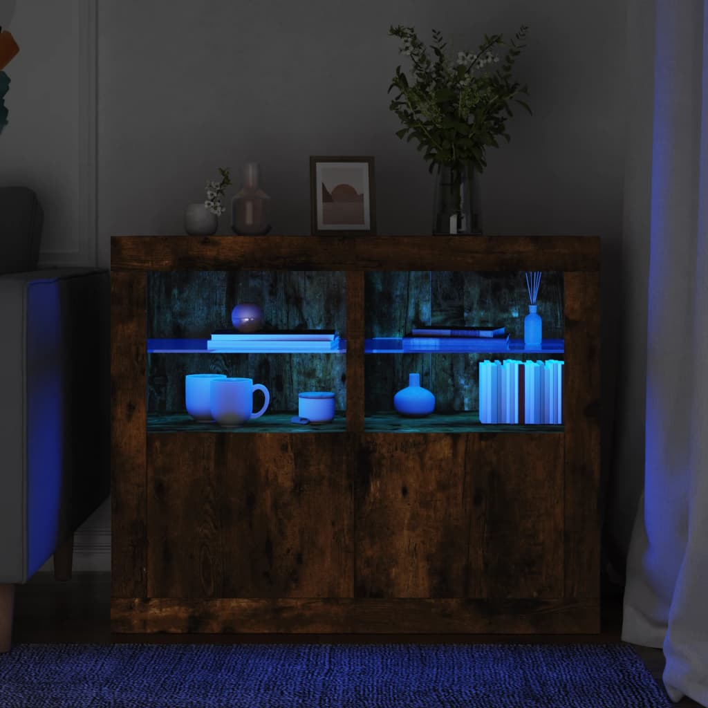 vidaXL Príručné skrinky s LED svetlami 2ks dymový dub kompozitné drevo