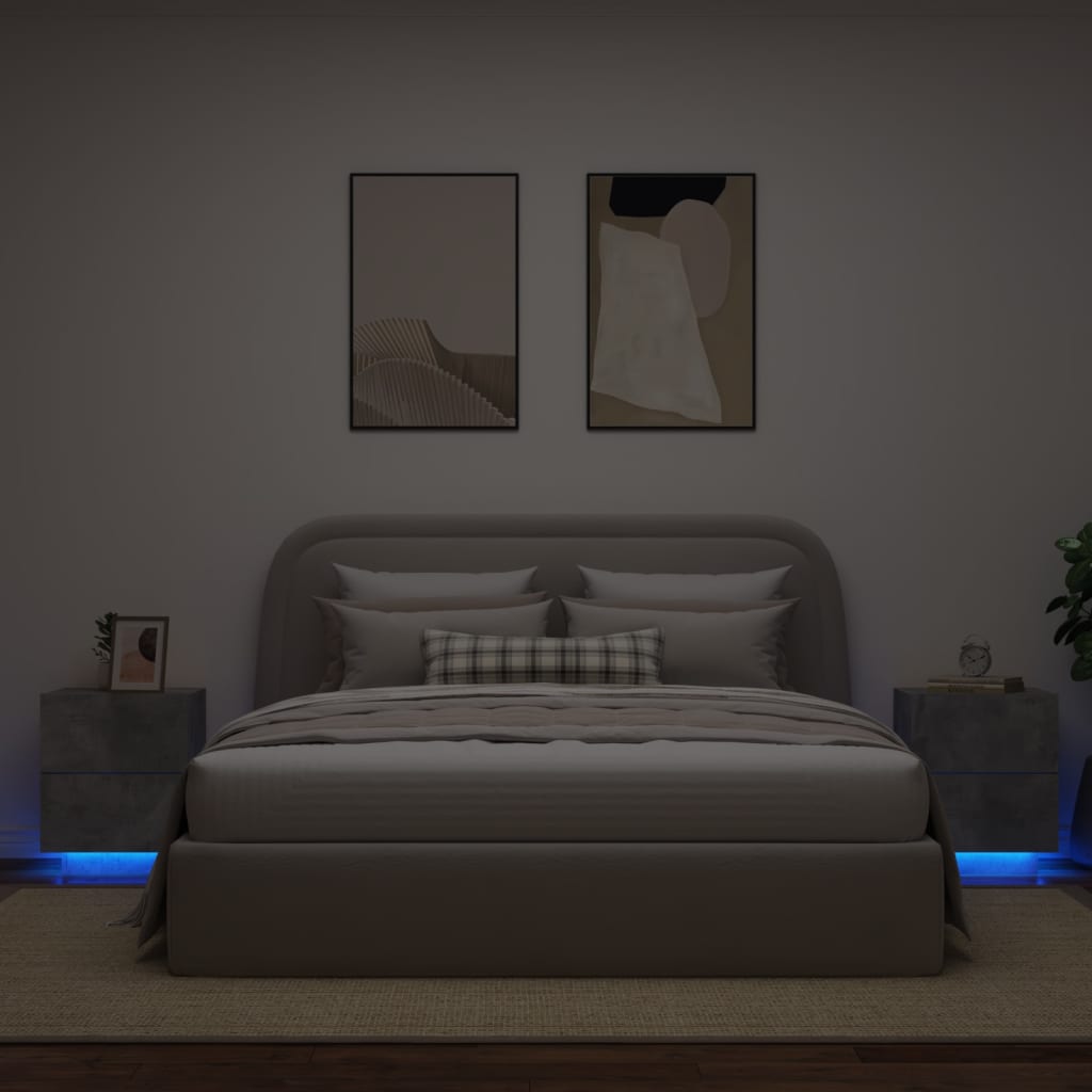 vidaXL Nočné stolíky s LED svetlami 2ks betónovo sivý kompozitné drevo