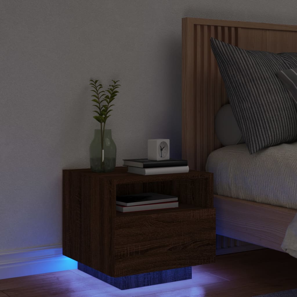vidaXL Nočný stolík s LED svetlami hnedý dub 40x39x37 cm