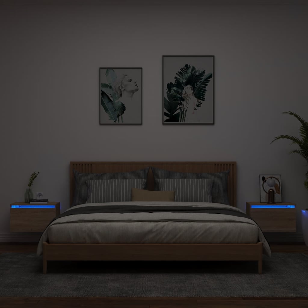 vidaXL Nástenné nočné skrinky s LED osvetlením 2 ks dub sonoma